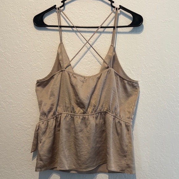 Express Elegant Sparkly Taupe Wrap Cross Camisole Gold Tie Front Blouse Size L/G - Picture 7 of 9